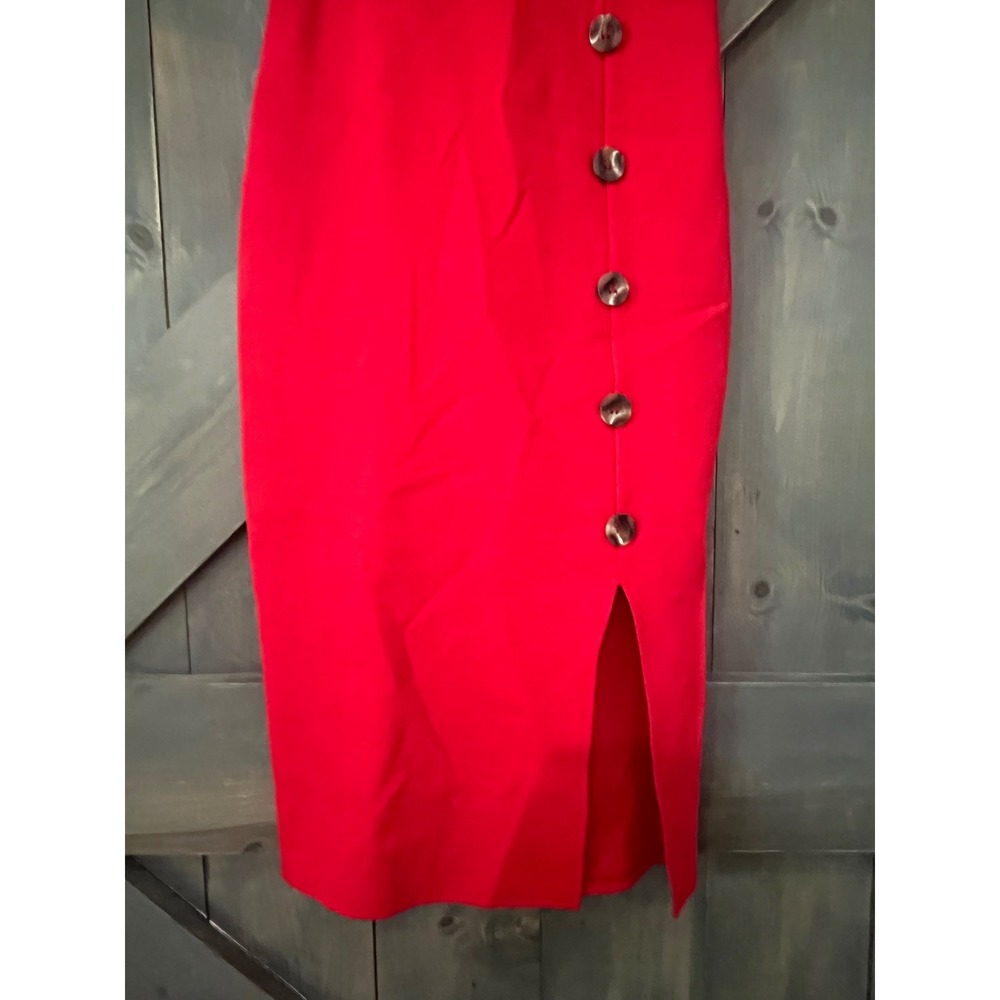 Stella Luce Red Sheath Dress Button Accent Front Slit Small Minimalist Chic - Picture 4 of 9